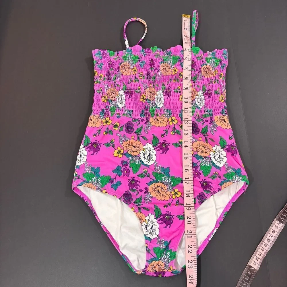 Jamie and Jack Recycled Floral Smocked Swimsuit Size 16 Phlox Pink Floral